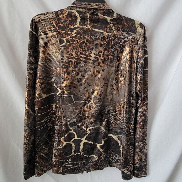 Susan Graver XS Zip up jacket blazer top snakeskin metallic liquid Knit QVC EUC - Picture 3 of 12